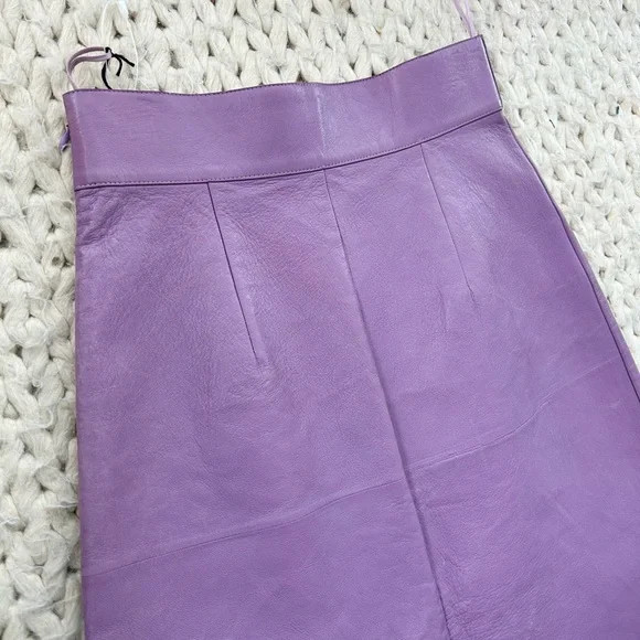 NEW Miu Miu Lavender Leather Midi Skirt with Silver Ruffle - Picture 7 of 16